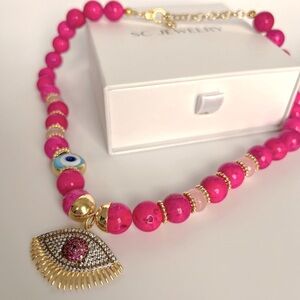 Gemstone Necklace | 22K Gold Plated Pink Agate Stone | Handcrafted Jewelry